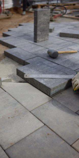 Outdoor living space with premium natural stone pavers